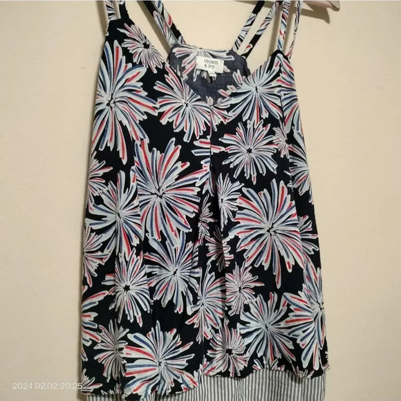 NWT Crown & Ivy Redwhite&cute double spaghetti strap patriotic Top Blouse SZ Med - Picture 2 of 8
